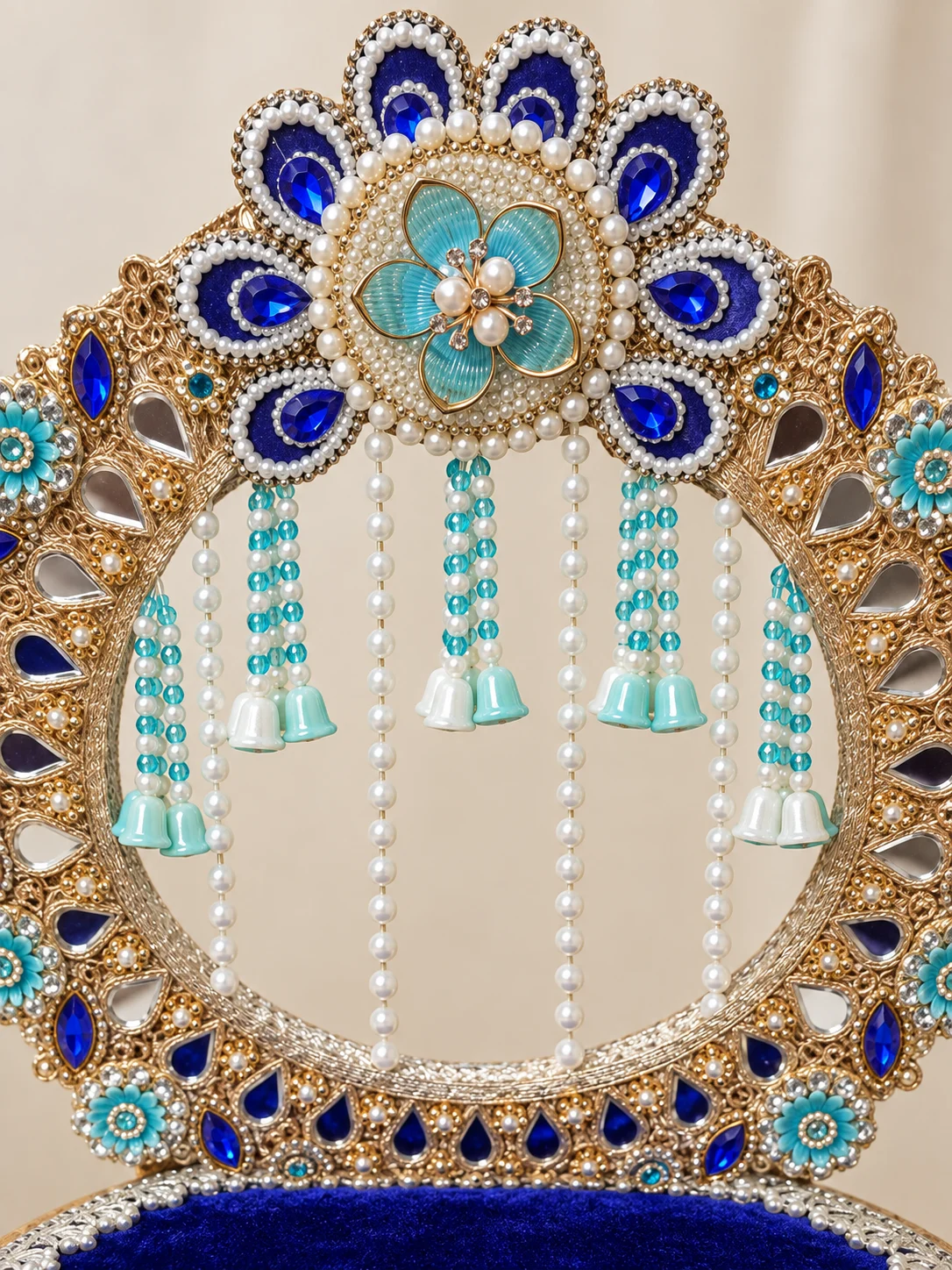 Close view of Blue Lotus Singhasan decoration