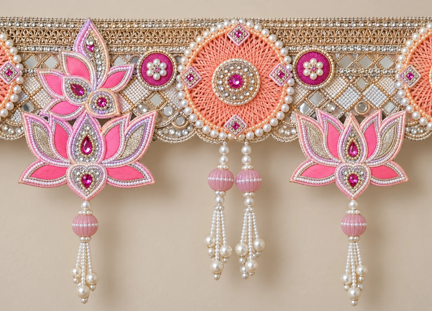 Close view of Pink Lotus Bandhanwar decoration