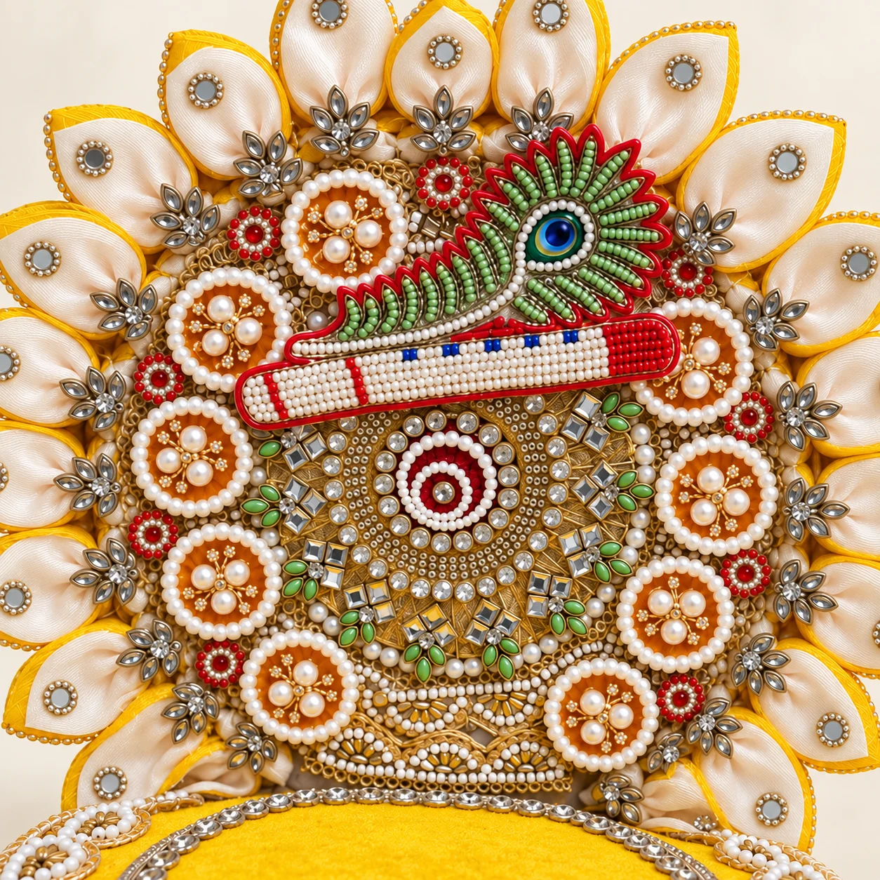 Close-up of the decorative details on Yellow Flute &amp; Morpankh