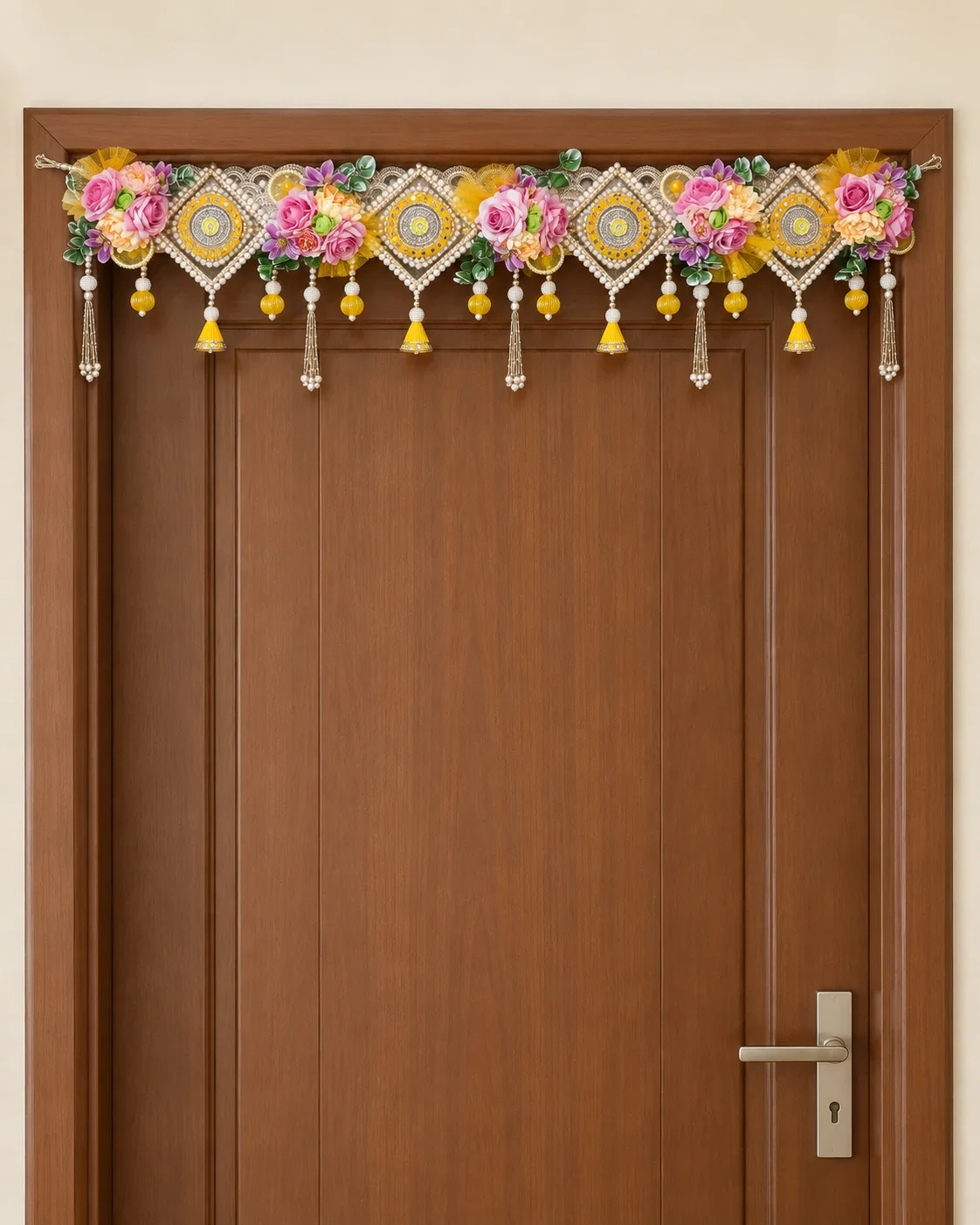 Detailed handmade bandhanwar with flowers, beads and tassels